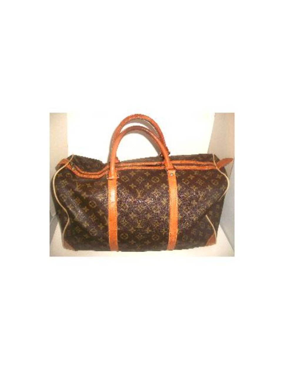 Large Top-Zip Vintage Hand-Held Monogram Duffel w Leather Trim & Handles NOT LV - Picture 3 of 16